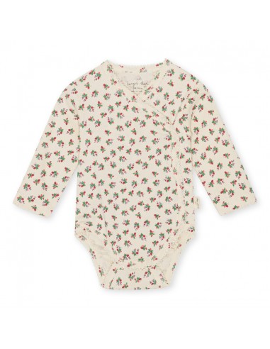 Body croisé à manches longues en coton biologique Fleur Tricolore 3 mois Crème