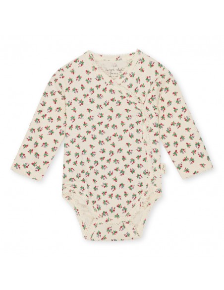 Body croisé à manches longues en coton biologique Fleur Tricolore