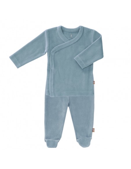 Pyjama 2 pièces naissance en Velours Bleu Fog