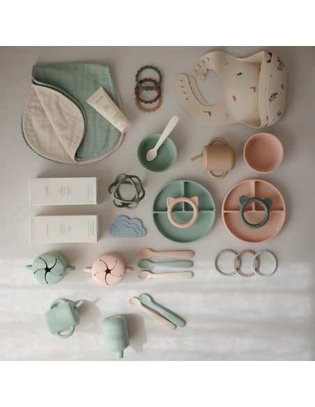 Gobelet d'apprentissage en silicone souple à anses avec paille Rose Blush