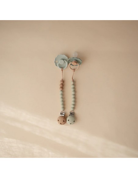 Attache tétine Hera en perles silicone Vert Sage