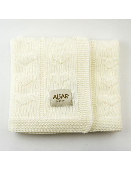 Couverture pour bébé en Laine de Mérinos 75 x 100 Crème Hearts