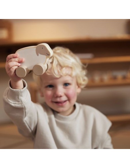 Mouton en bois jouet à pousser