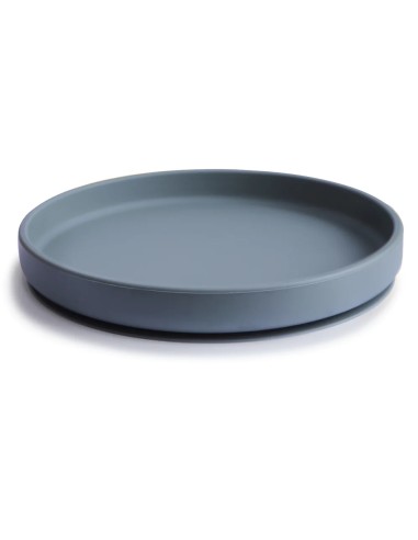 Assiette Plate Mushie en silicone souple anti-glisse Bleu Tradewinds