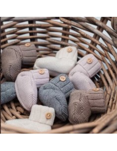 Bottons Chaussons de naissance en tricot Ecru 2