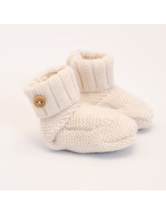 Bottons Chaussons de naissance en tricot Ecru
