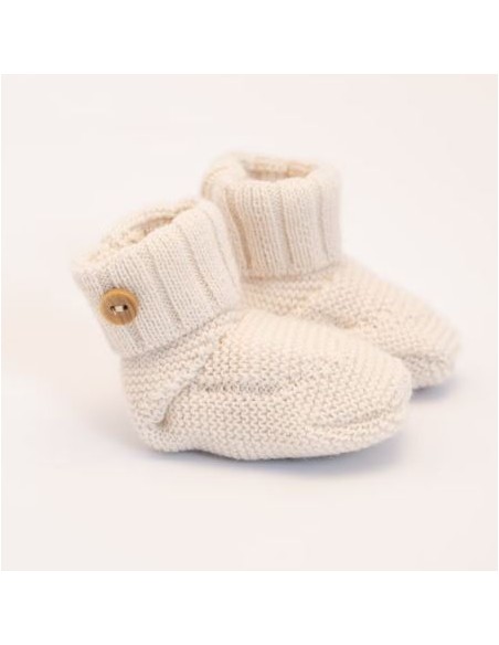 Bottons Chaussons de naissance en tricot Ecru