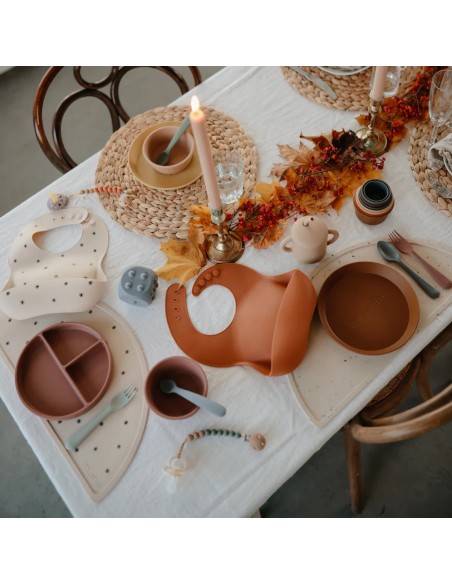 Gobelet d'apprentissage en silicone souple à anses avec paille Beige Natural