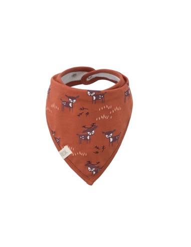 Bavoir bandana Faons Rouille en coton bio et éponge