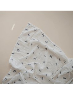 Grand Lange coton bio imprimé Whales Mushie 120x120cm 2