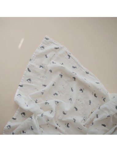 Grand Lange coton bio imprimé Whales Mushie...