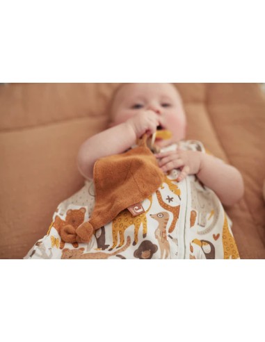Doudou attache-tétine Feuille Caramel