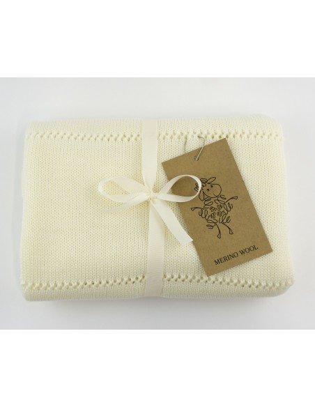 Couverture pour bébé en Laine de Mérinos 75 x 100 Crème