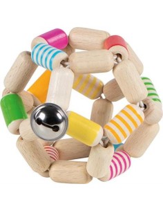 Petit Hochet balle flexible en bois à grelot Multicolore