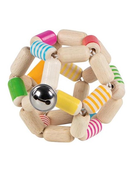 Petit Hochet balle flexible en bois à grelot Multicolore