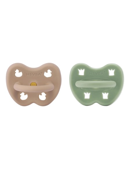 Lot de 2 Tétines physiologiques en caoutchouc naturel Tag Beige & Moss Green