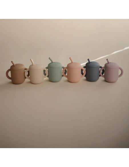 Gobelet d'apprentissage en silicone souple à anses avec paille Lilac