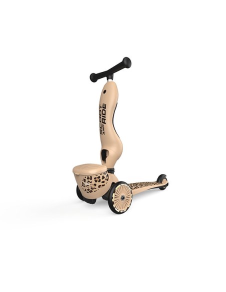 Porteur 2 en 1 évolutif en trottinette 1 à 5 ans Beige Léopard avec rangement