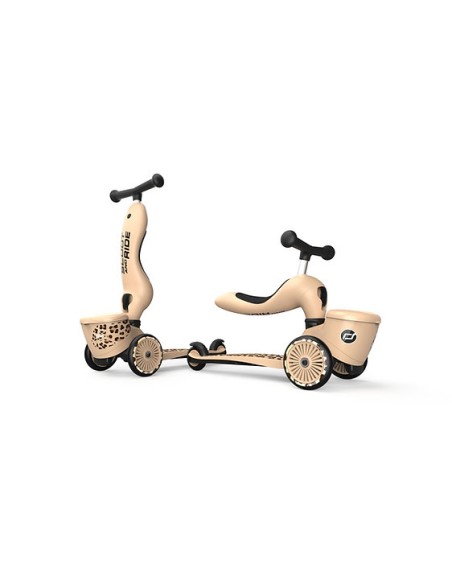 Porteur 2 en 1 évolutif en trottinette 1 à 5 ans Beige Léopard avec rangement