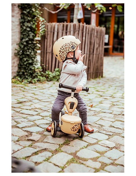Porteur 2 en 1 évolutif en trottinette 1 à 5 ans Beige Léopard avec rangement