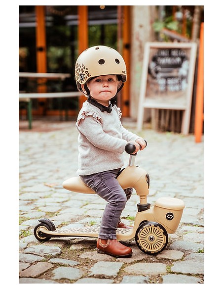 Porteur 2 en 1 évolutif en trottinette 1 à 5 ans Beige Léopard avec rangement