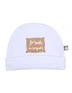 Bonnet de Naissance Blanc "Je Suis à Croquer"