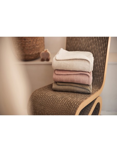 Couverture en maille tricotée Grain et polaire 75x100cm Écrue Oatmeal