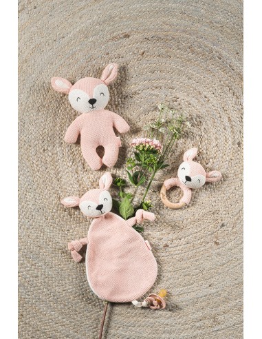 Doudou attache-tétine Biche Rose