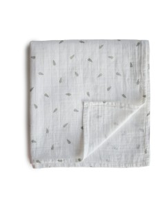 Grand Lange coton bio imprimé Feuilles Vertes Mushie...