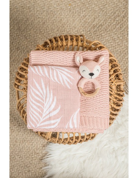 Hochet anneau en bois Biche Rose