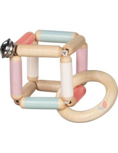 Hochet Cube flexible en bois à grelot Rose