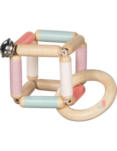 Hochet Cube flexible en bois à grelot Rose