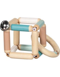 Hochet Cube flexible en bois à grelot Bleu