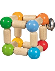 Hochet petit cube flexible coloré en bois