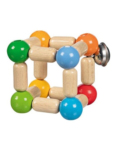 Hochet petit cube flexible coloré en bois