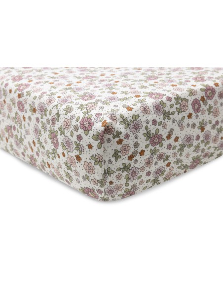 Drap housse en jersey de coton Rétro Flowers 60x120cm