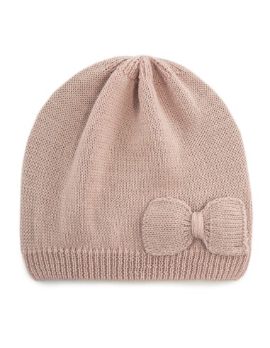 Bonnet Lison Rose petit Nœud en laine de mérinos