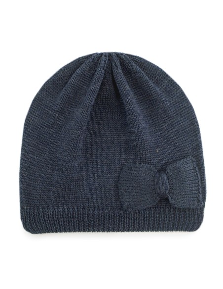 Bonnet Lison Marine petit Nœud en laine de mérinos