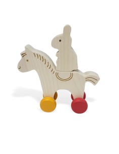 Jouet en bois à pousser Cheval & Lapin