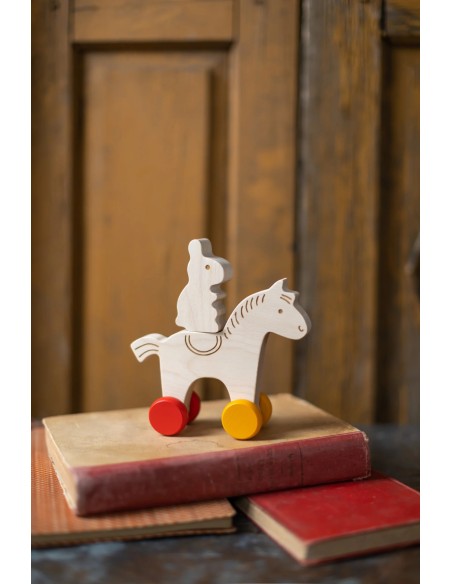 Jouet en bois à pousser Cheval & Lapin