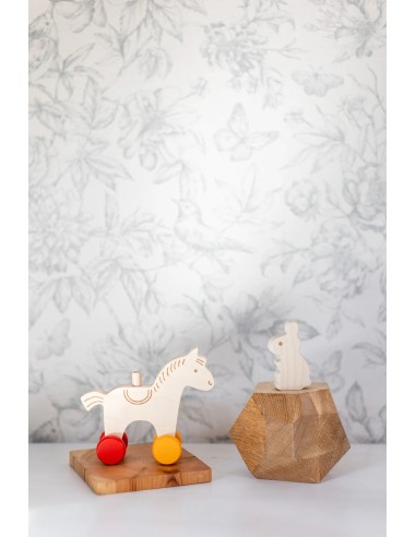 Jouet en bois à pousser Cheval & Lapin