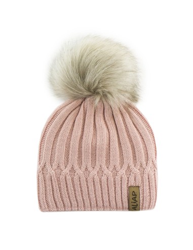 Bonnet Alix Rose avec Pompon en laine de mérinos