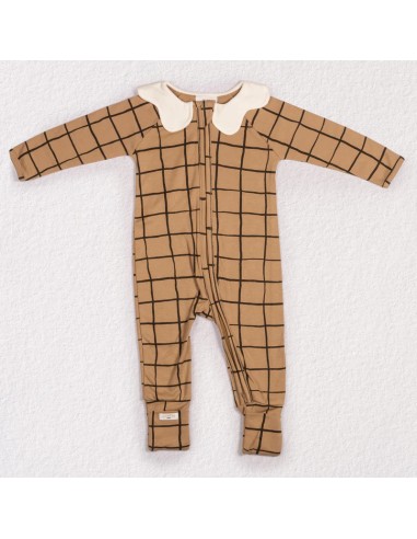 Pyjama Bébé Zippé Carreaux Tannin en Coton Biologique Comète Paris