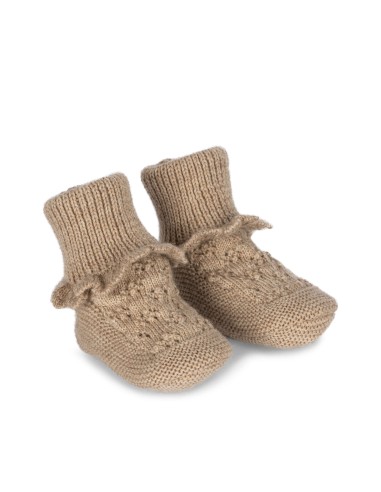 Chaussons tricotés pour bébé en laine de mérinos Tomama Pointelle Beige