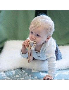 Anneau de dentition fusée en bois et perles Jaune 2
