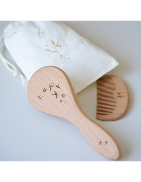 Mon Premier Set Brosse et Peigne en bois - Hirondelles