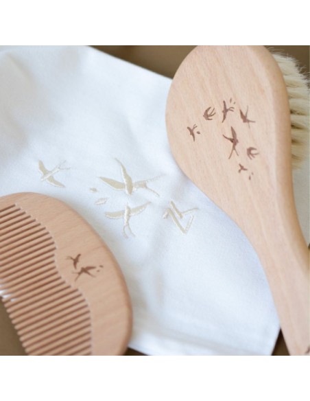 Mon Premier Set Brosse et Peigne en bois - Hirondelles