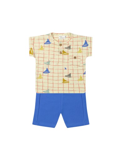 Ensemble T-shirt Bateau et Short Bleu en Coton Bio