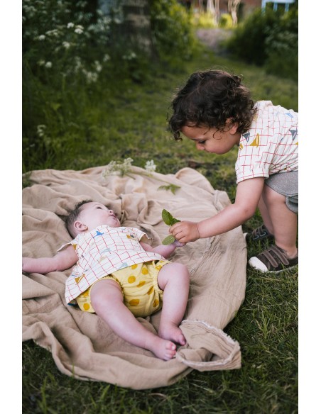 Ensemble T-shirt Bateau et Short en éponge Abricot en Coton Bio
