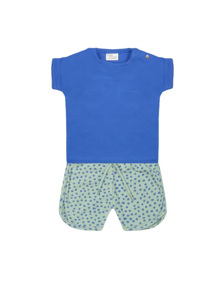 Ensemble T-shirt Bleu et Short Bubble en Coton Bio